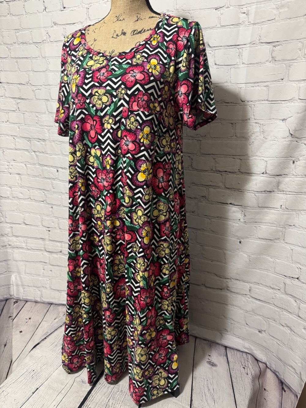 NWOT LuLaRoe Carly front pocket Casual Floral Chevron Print Swing Dress